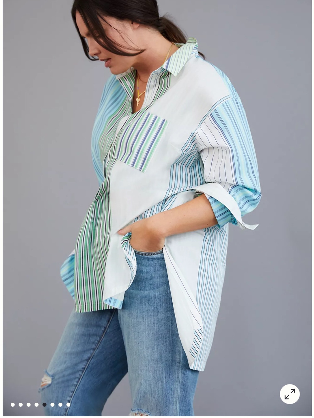 Anthropologie Maeve blue green stripe Alix Henley tunic Blouse top size 1X